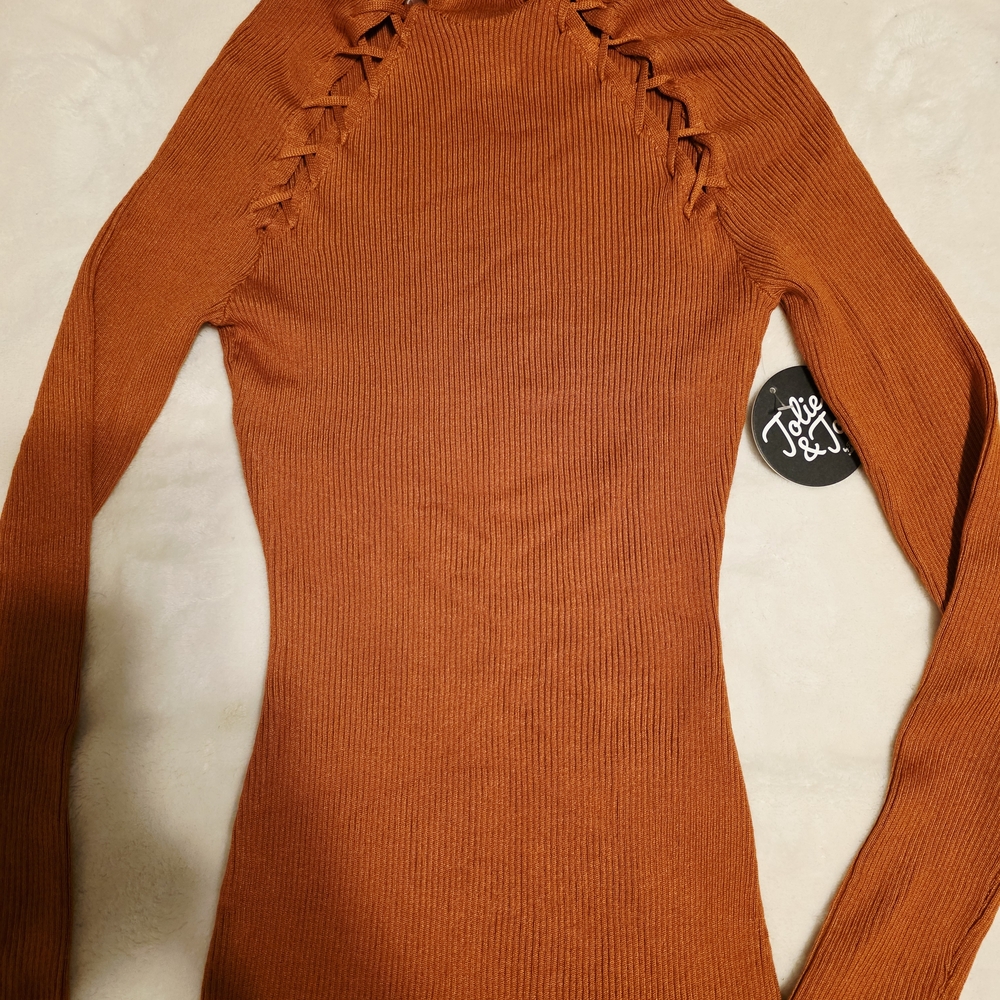 Rust Orange Ribbed Long Sleeve Midi Dress